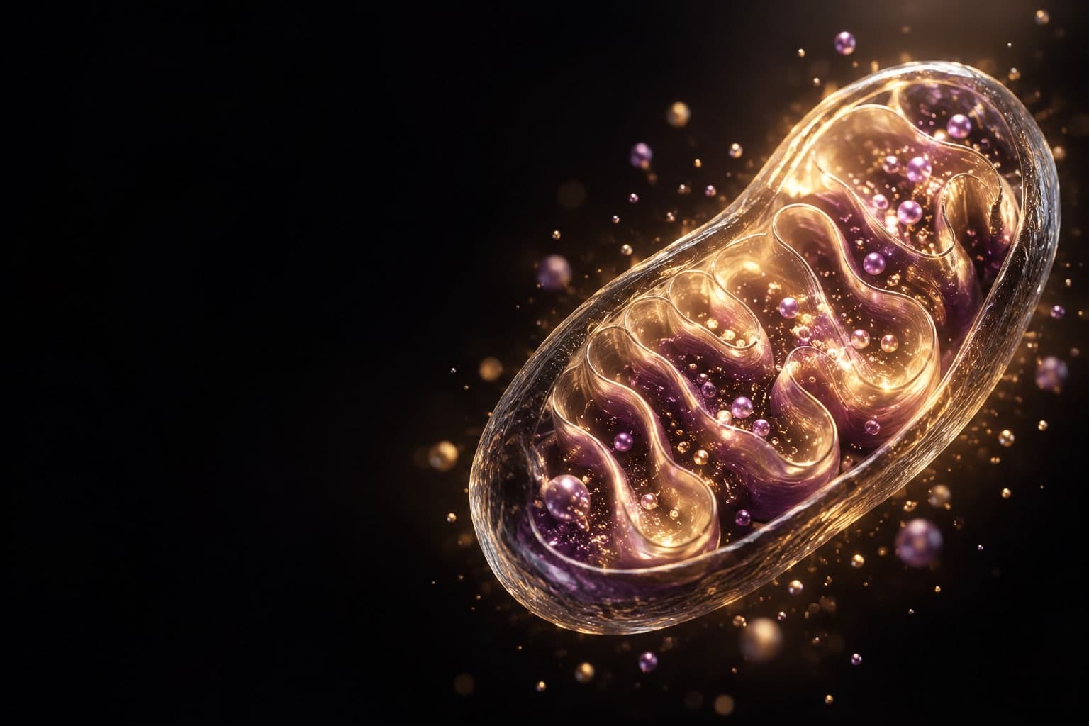 Artistic illustration of a mitochondrion, representing cellular energy.
