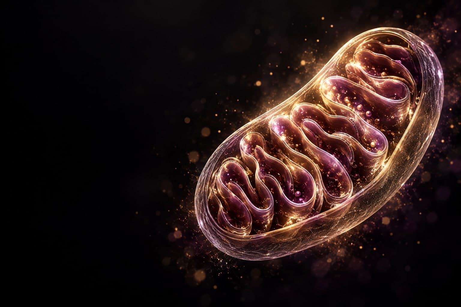Artistic illustration of a mitochondrion, representing cellular energy.